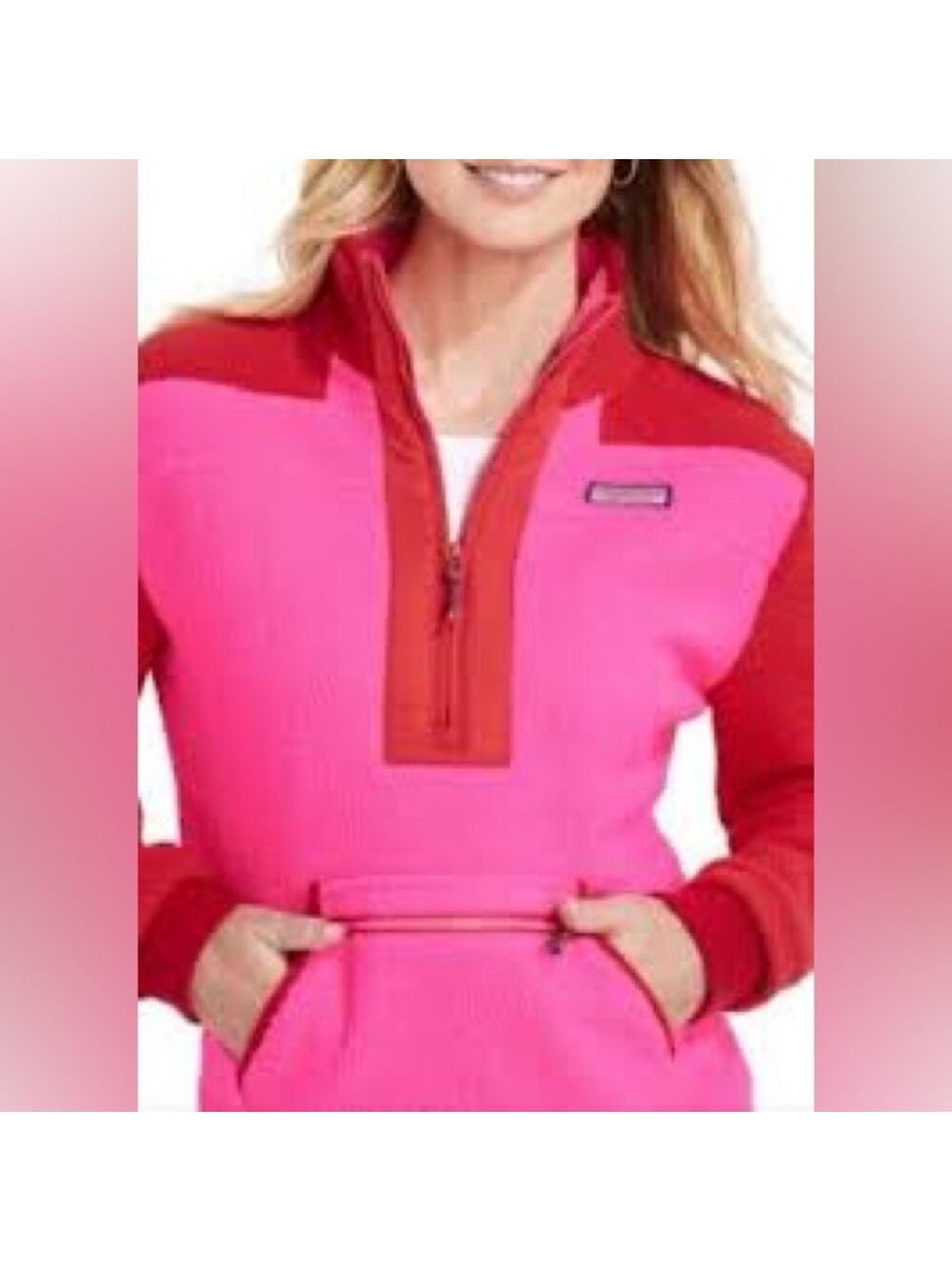 Vineyard Vines Women Red & Pink Pullover Fleece Sx XS